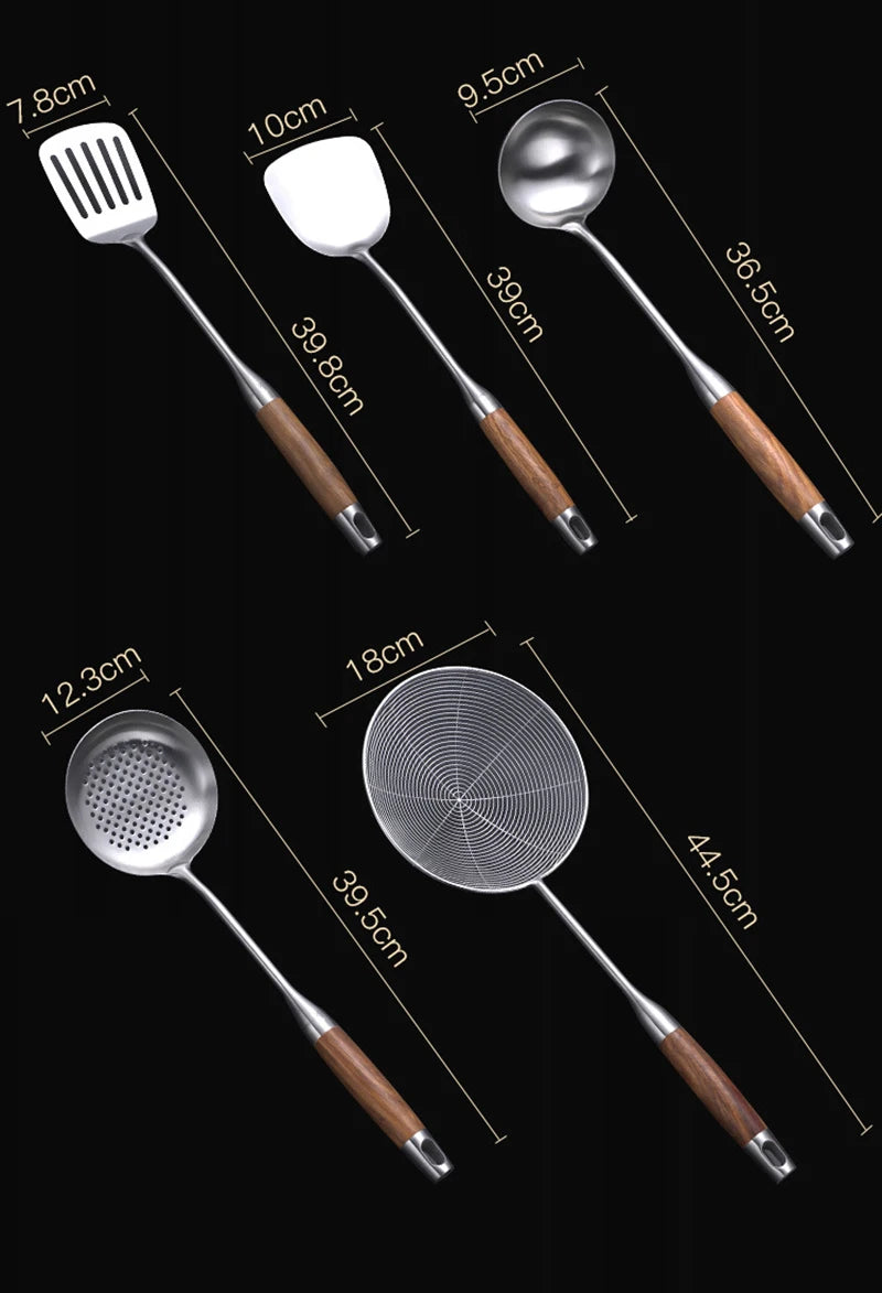 304 Stainless Steel Wood Handle Wide Fried Fish Spatulas Steak Shovel Fish Turner Slotted Beveled Kitchen Cooking Utensils