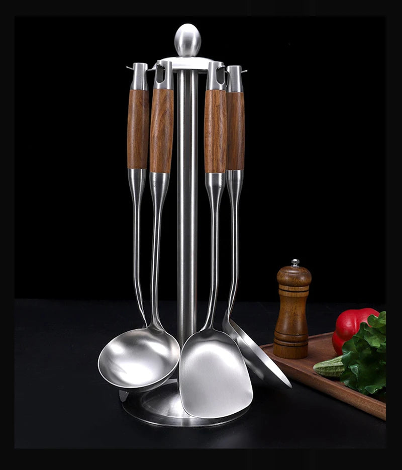 304 Stainless Steel Wood Handle Wide Fried Fish Spatulas Steak Shovel Fish Turner Slotted Beveled Kitchen Cooking Utensils