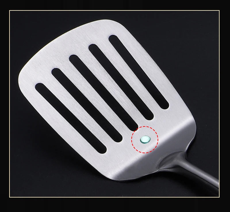 304 Stainless Steel Wood Handle Wide Fried Fish Spatulas Steak Shovel Fish Turner Slotted Beveled Kitchen Cooking Utensils