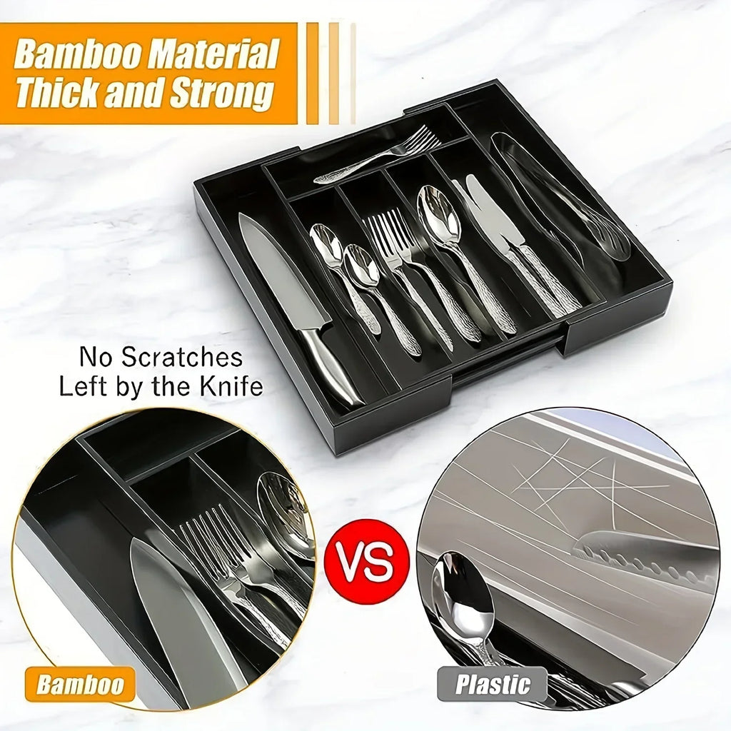 2026 Upgradation Adjustable Flatware Tableware Organizer – Plastic Multifunctional Drawer Organizer for Kitchen Counter Utensils