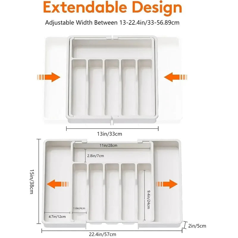 2026 Upgradation Adjustable Flatware Tableware Organizer – Plastic Multifunctional Drawer Organizer for Kitchen Counter Utensils
