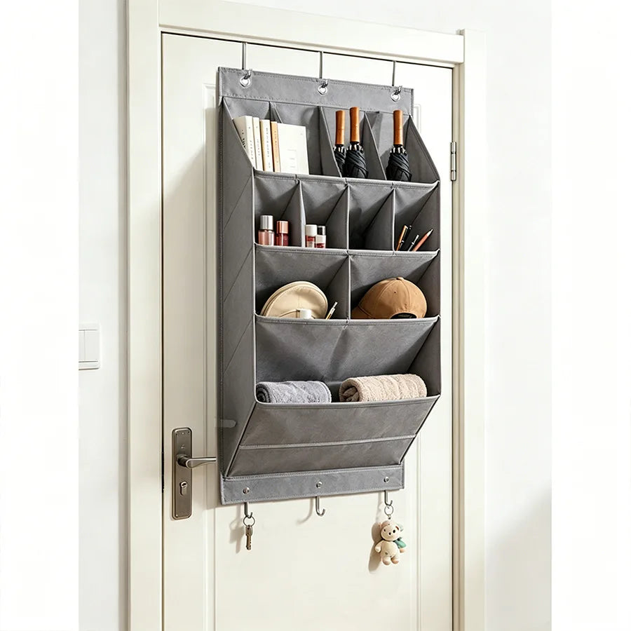 Over The Door Hanging Organizer Multi Pockets Fabric Storage Bag with Hooks Wall Mounted Sundry Storage Rack Space Saving Bedroo