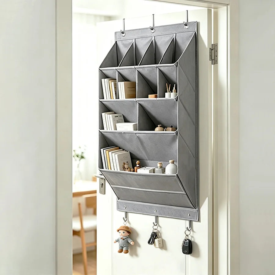 Over The Door Hanging Organizer Multi Pockets Fabric Storage Bag with Hooks Wall Mounted Sundry Storage Rack Space Saving Bedroo