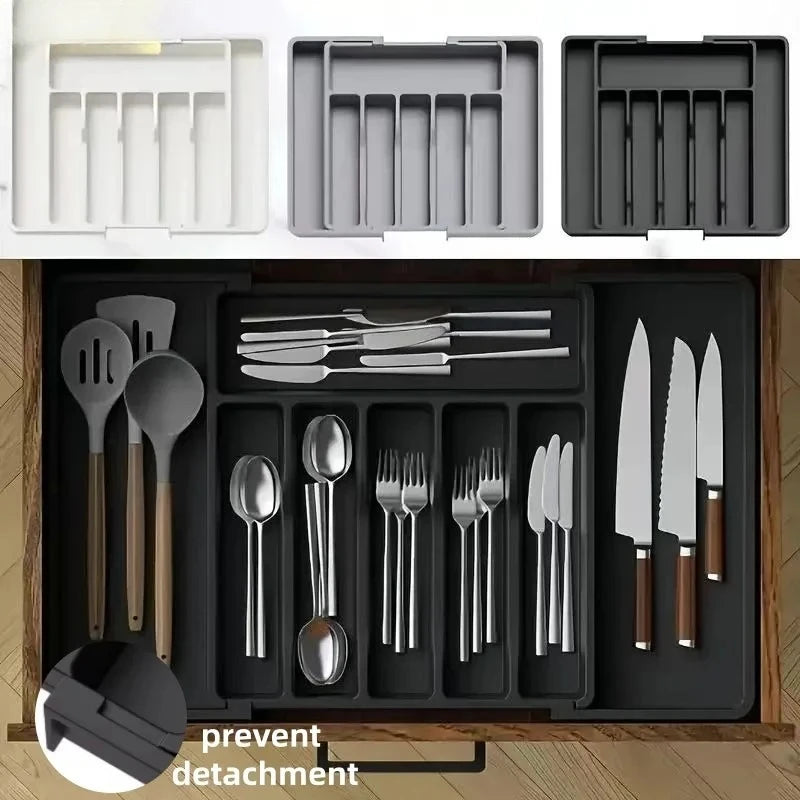 2026 Upgradation Adjustable Flatware Tableware Organizer – Plastic Multifunctional Drawer Organizer for Kitchen Counter Utensils