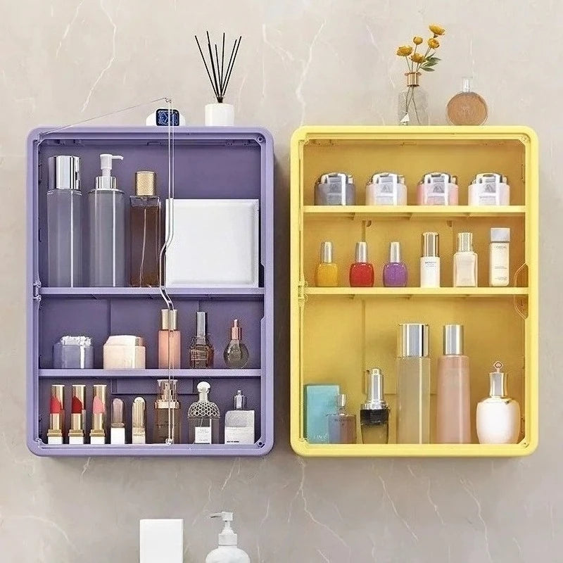 Multi-Layer No Drill Bathroom Organizer Transparent Cosmetic Display Cabinet with Removable Shelves