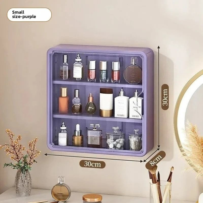 Multi-Layer No Drill Bathroom Organizer Transparent Cosmetic Display Cabinet with Removable Shelves