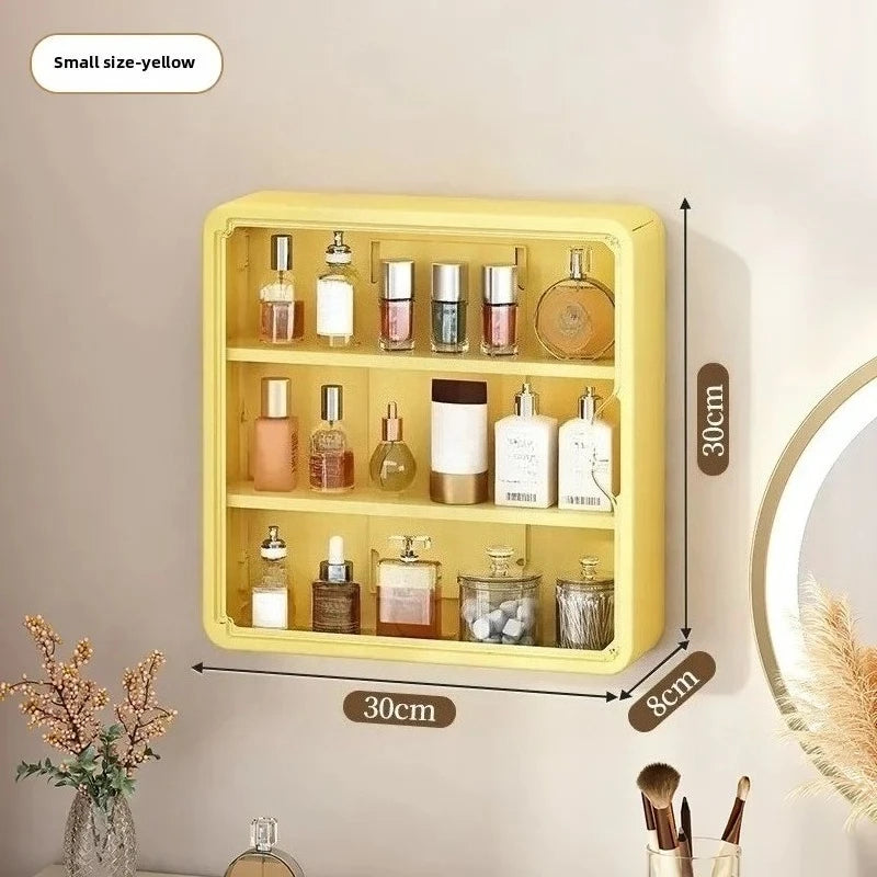 Multi-Layer No Drill Bathroom Organizer Transparent Cosmetic Display Cabinet with Removable Shelves