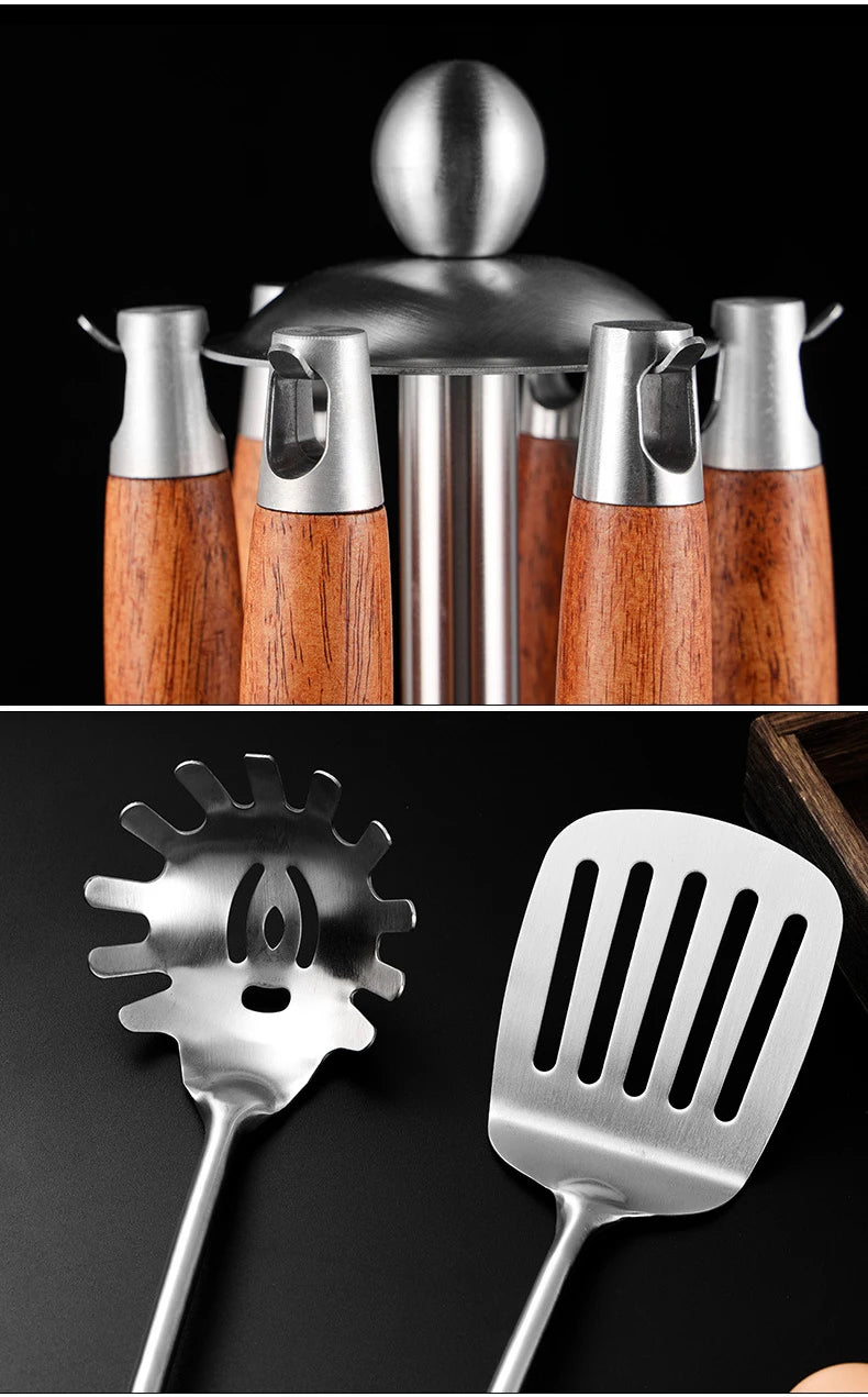 304 Stainless Steel Wood Handle Wide Fried Fish Spatulas Steak Shovel Fish Turner Slotted Beveled Kitchen Cooking Utensils