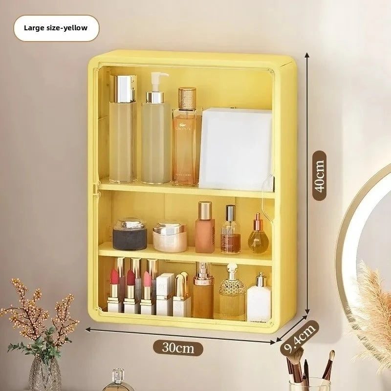 Multi-Layer No Drill Bathroom Organizer Transparent Cosmetic Display Cabinet with Removable Shelves