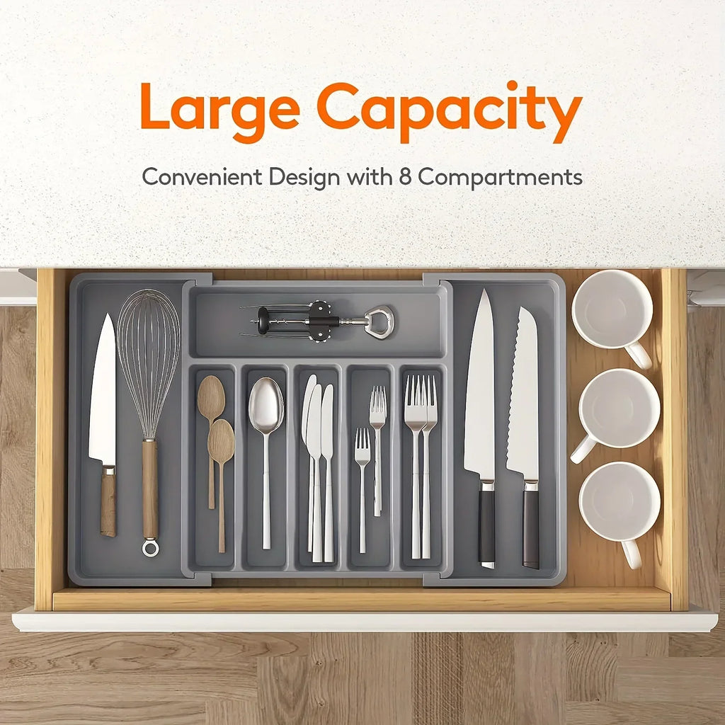 2026 Upgradation Adjustable Flatware Tableware Organizer – Plastic Multifunctional Drawer Organizer for Kitchen Counter Utensils