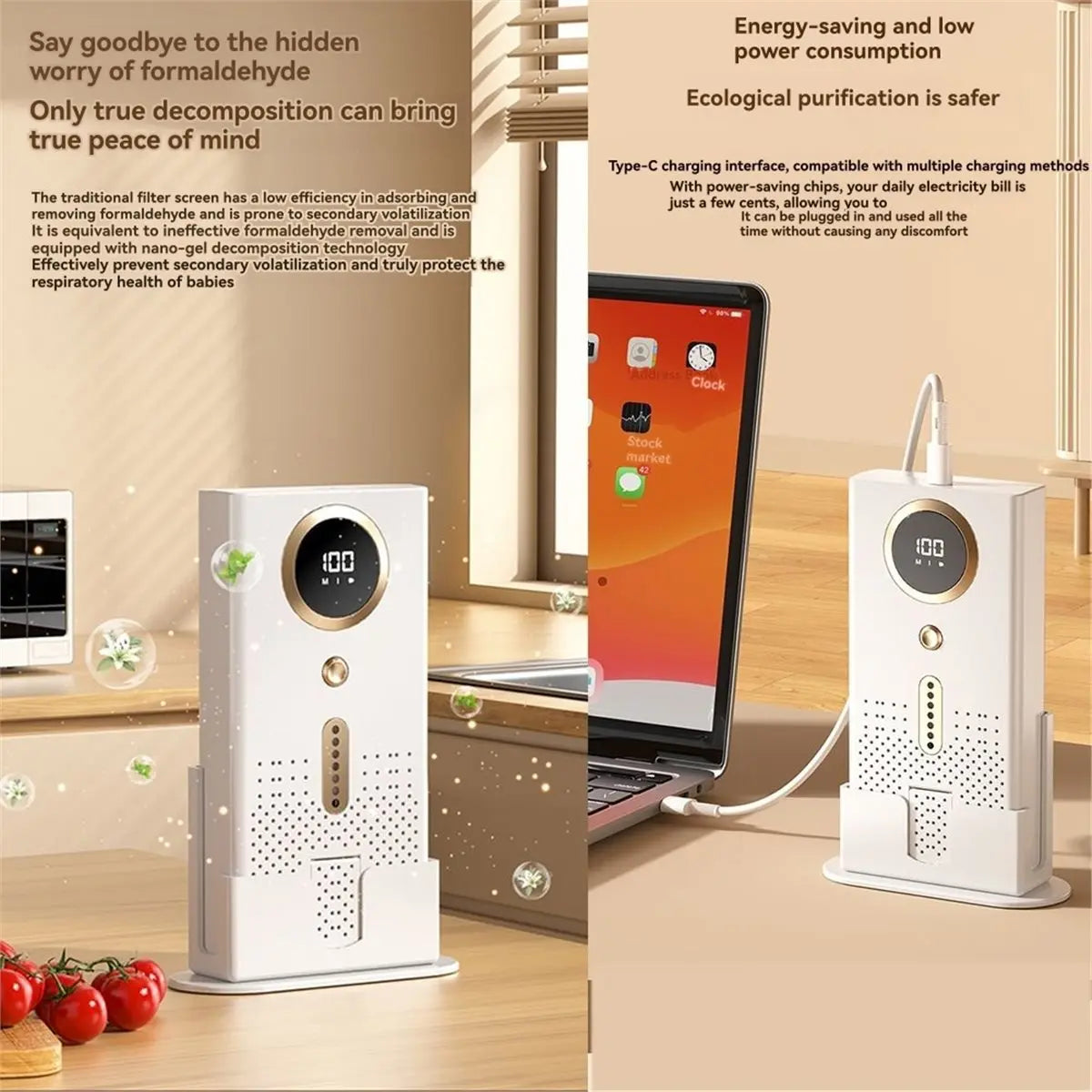 Air Purifier Odor Generator Portable Air Cleaner Household for Car Room Kitchen with Replaceable HEPA Filter