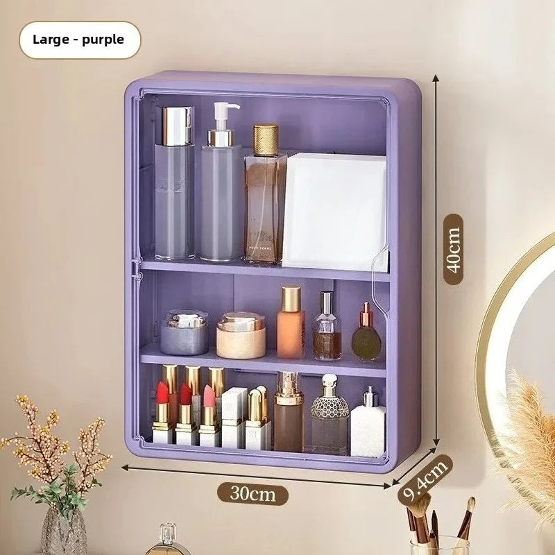 Multi-Layer No Drill Bathroom Organizer Transparent Cosmetic Display Cabinet with Removable Shelves
