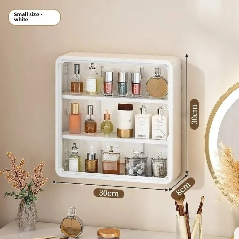 Multi-Layer No Drill Bathroom Organizer Transparent Cosmetic Display Cabinet with Removable Shelves