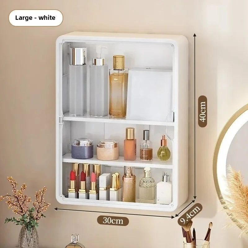 Multi-Layer No Drill Bathroom Organizer Transparent Cosmetic Display Cabinet with Removable Shelves